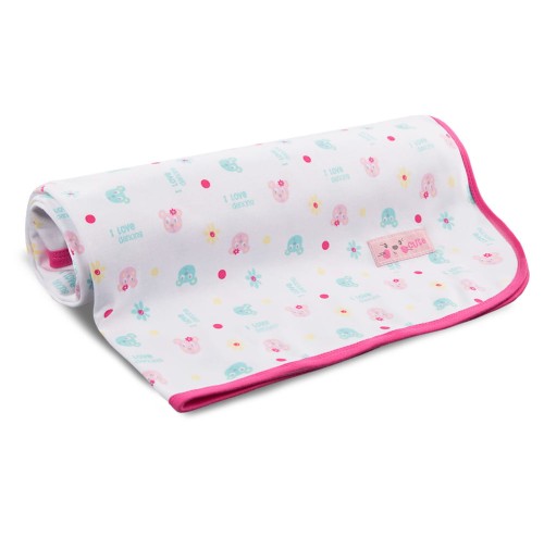 Decke aus Baumwolle mit Bärenmotiv, weiß/rosa, 78 x 88