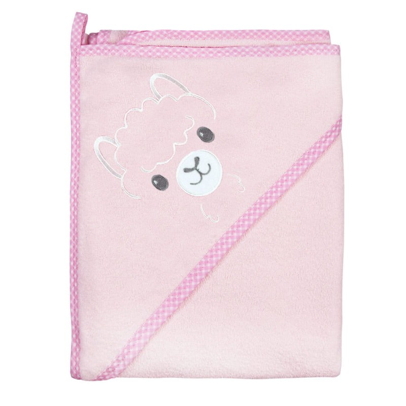 ręcznik z kapturkiem 100x100 cm różowy z alpaką dla niemowlaka