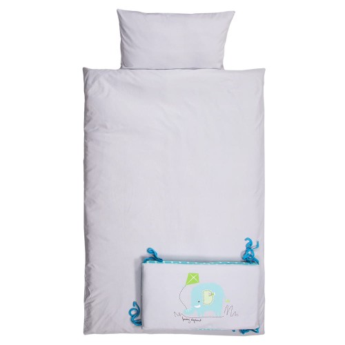 3-teilige graue Kinderbettwäsche mit Elefant