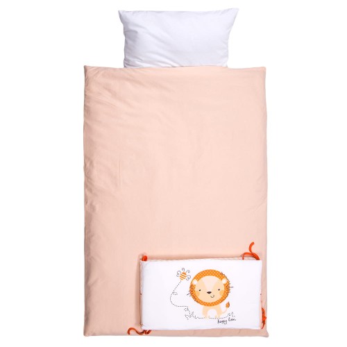 3-teilige Kinderbettwäsche in Orange/Ecru mit Löwenmotiv