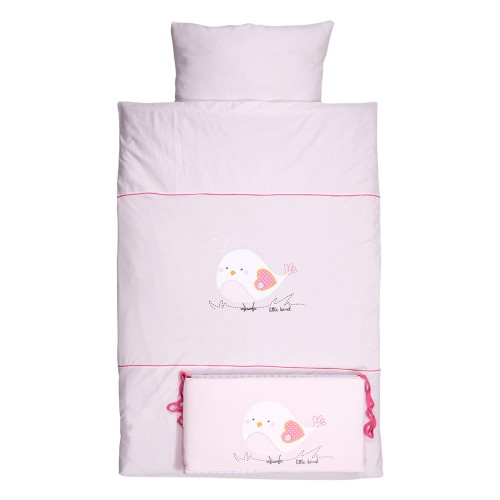 3-teilige rosa Kinderbettwäsche mit Vogel