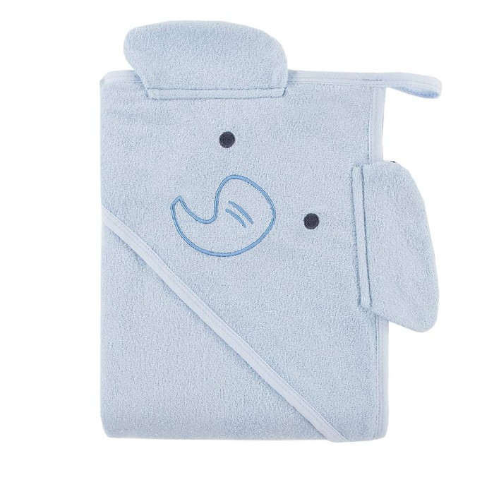 Baby-Kapuzenhandtuch blau mit Elefant 100x100