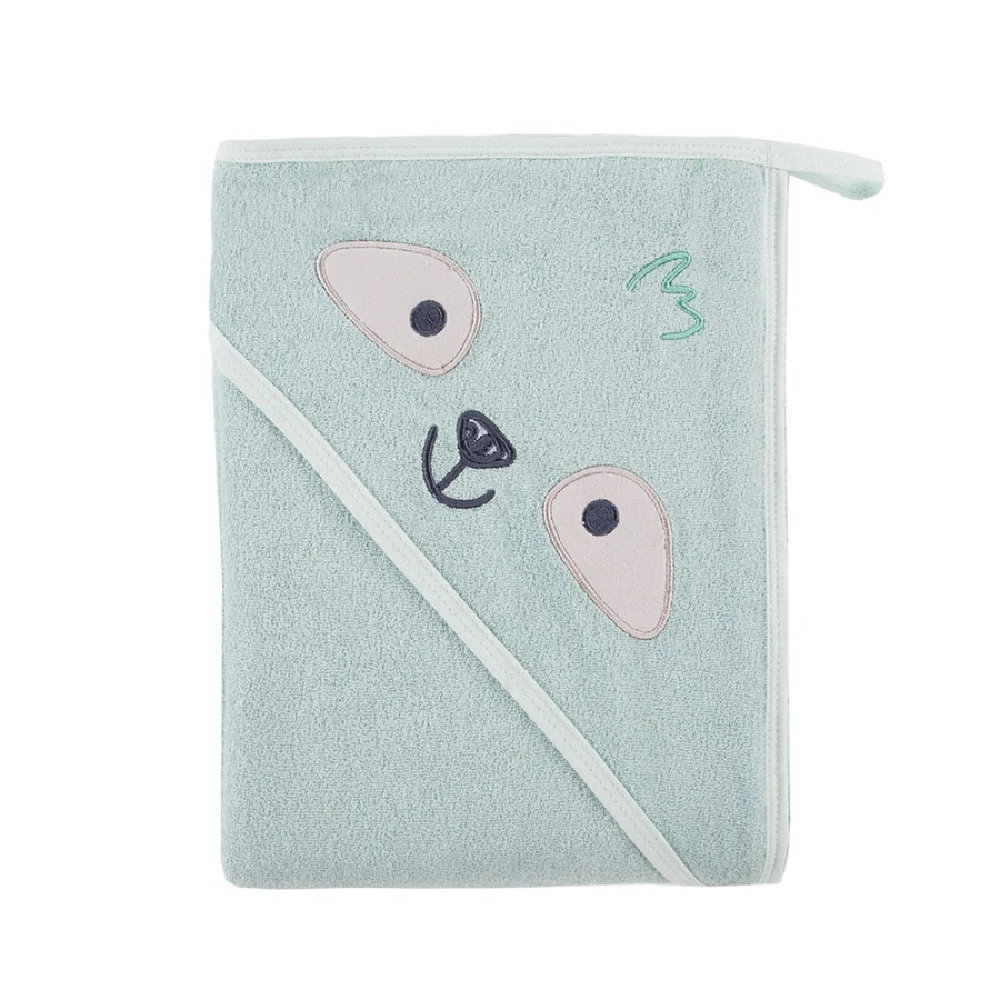 Baby-Kapuzenhandtuch in Mint mit Faultier 100x100