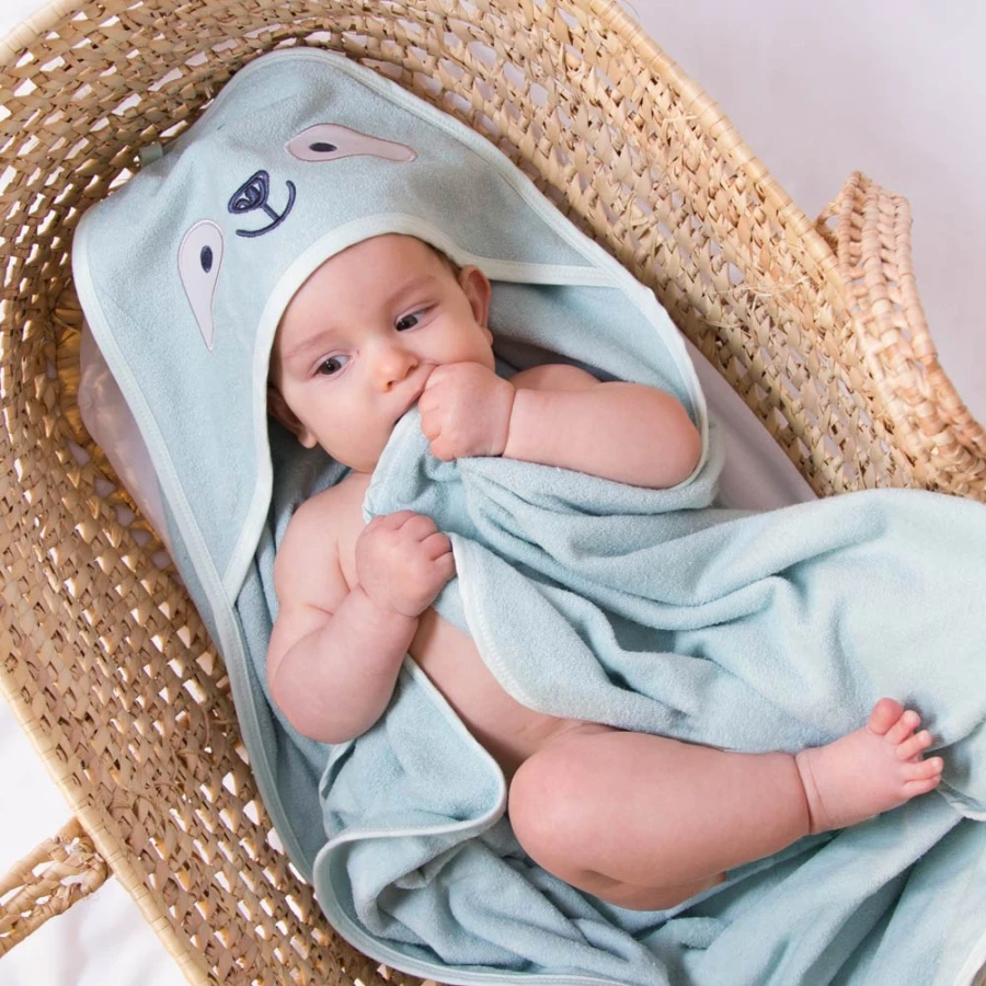 Baby-Kapuzenhandtuch in Mint mit Faultier 100x100
