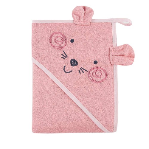 Hooded towel for babies pink 100x100