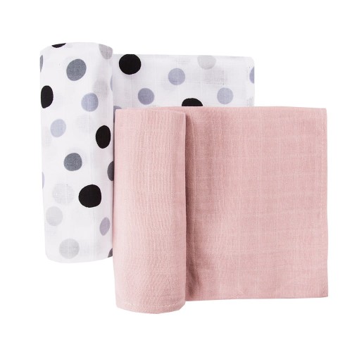 2er-Pack Musselinwindeln, weiß mit Punkten, rosa