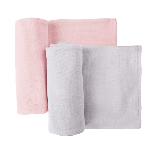 2er-Pack Musselinwindeln rosa/grau 60x80
